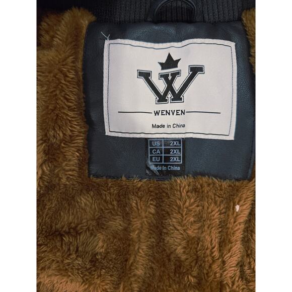 NWT Wenven Men's Polyurethane Blue Bomber Full Zip Jacket Sz 2XL Faux Fur Lined - Picture 8 of 10